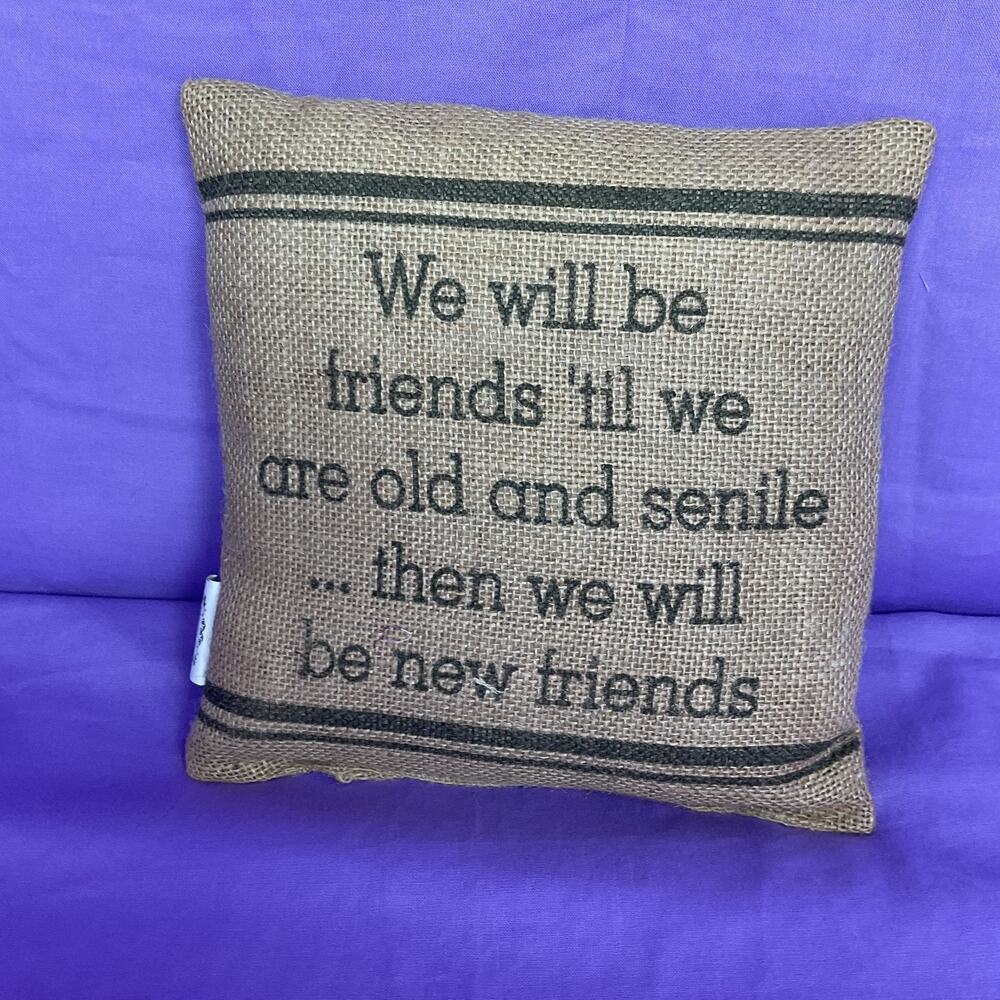 Burlap Friendship Accent Pillow - Funny Best Friends Quote Decor Pillow